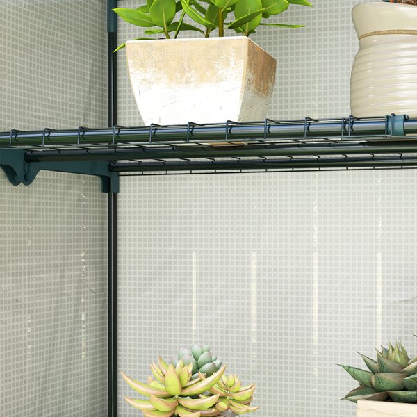 Outsunny 4 Tier Lean-to Mini Greenhouse with Reinforced PE Cover, Portable Small Greenhouse with Roll-Up Door, 110 x 50 x 171cm, Grey