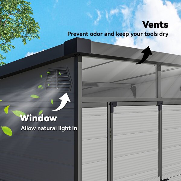 Outsunny 6 x 6ft Outdoor Garden Shed with Latch Doors, Windows and Air Vents, Resin Tool Shed for Garden & Patio, Light Grey Aosom UK