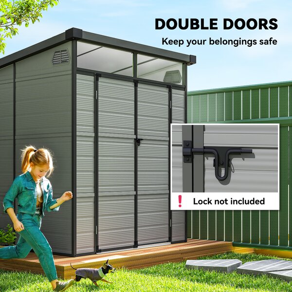 Outsunny 6 x 6ft Outdoor Garden Shed with Latch Doors, Windows and Air Vents, Resin Tool Shed for Garden & Patio, Light Grey Aosom UK