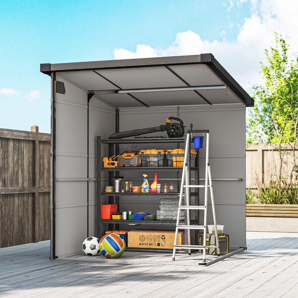 Outsunny 6 x 6ft Outdoor Garden Shed with Latch Doors, Windows and Air Vents, Resin Tool Shed for Garden & Patio, Light Grey Aosom UK