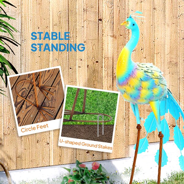 Outsunny Peacock Garden Statue, Standing Garden Ornament, Metal Garden Gift with Stakes for Patio Pond Landscape Decoration, Multi-Colour