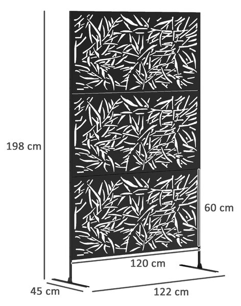 Outsunny Decorative Garden Privacy Screen with Stand, 6.5FT Freestanding Metal Outdoor Divider, Decorative Privacy Panel with Expansion Screws for Garden Pool Hot Tub, Bamboo Style, Black