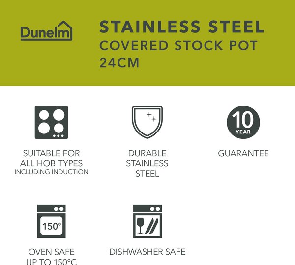 Stainless Steel Covered Stock Pot, 24cm