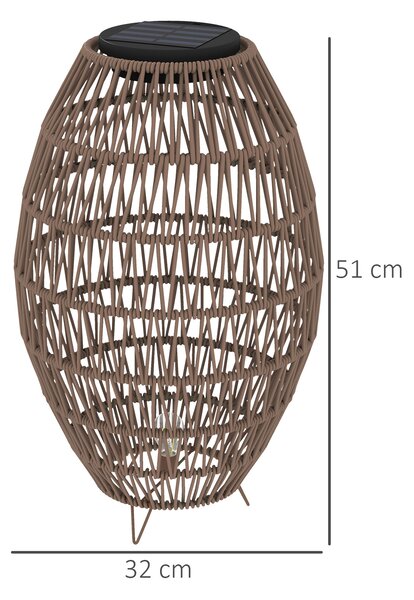 Outsunny Rattan Solar Table Lamp, Garden Solar Lantern with Auto On/Off Light, IP44 Waterproof, Decorative Outdoor Rattan Lamp for Porch, Pathway, Dark Brown