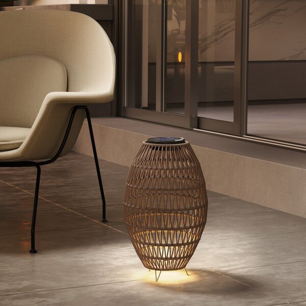 Outsunny Rattan Solar Table Lamp, Garden Solar Lantern with Auto On/Off Light, IP44 Waterproof, Decorative Outdoor Rattan Lamp for Porch, Pathway, Dark Brown