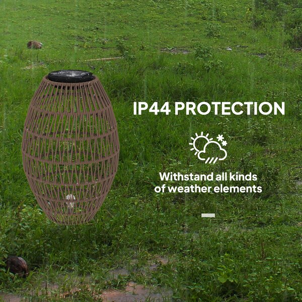 Outsunny Rattan Solar Table Lamp, Garden Solar Lantern with Auto On/Off Light, IP44 Waterproof, Decorative Outdoor Rattan Lamp for Porch, Pathway, Dark Brown