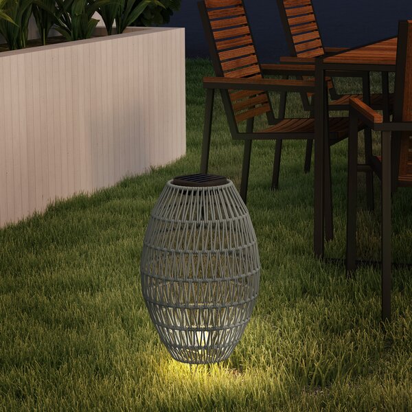 Outsunny Rattan Solar Table Lamp, Garden Solar Lantern with Auto On/Off Light, IP44 Waterproof, Decorative Outdoor Rattan Lamp for Porch, Pathway, Grey