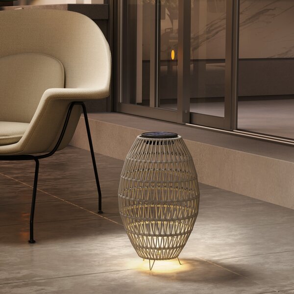 Outsunny Rattan Solar Table Lamp, Garden Solar Lantern with Auto On/Off Light, IP44 Waterproof, Decorative Outdoor Rattan Lamp for Porch, Pathway, Grey