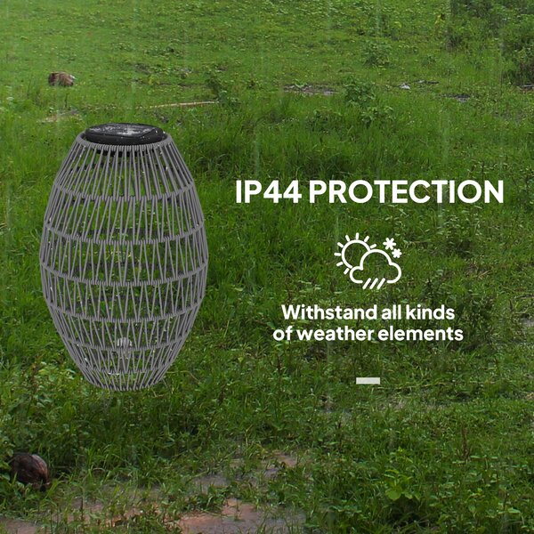 Outsunny Rattan Solar Table Lamp, Garden Solar Lantern with Auto On/Off Light, IP44 Waterproof, Decorative Outdoor Rattan Lamp for Porch, Pathway, Grey