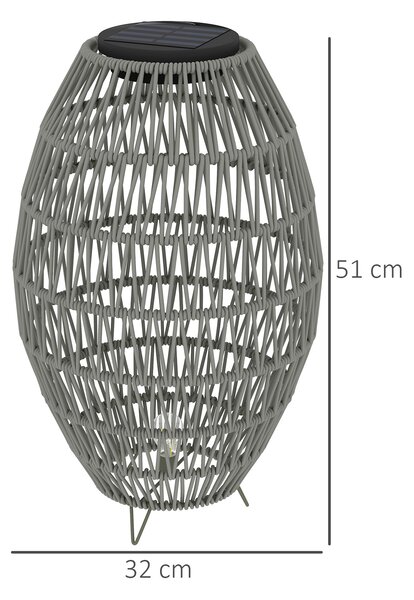Outsunny Rattan Solar Table Lamp, Garden Solar Lantern with Auto On/Off Light, IP44 Waterproof, Decorative Outdoor Rattan Lamp for Porch, Pathway, Grey