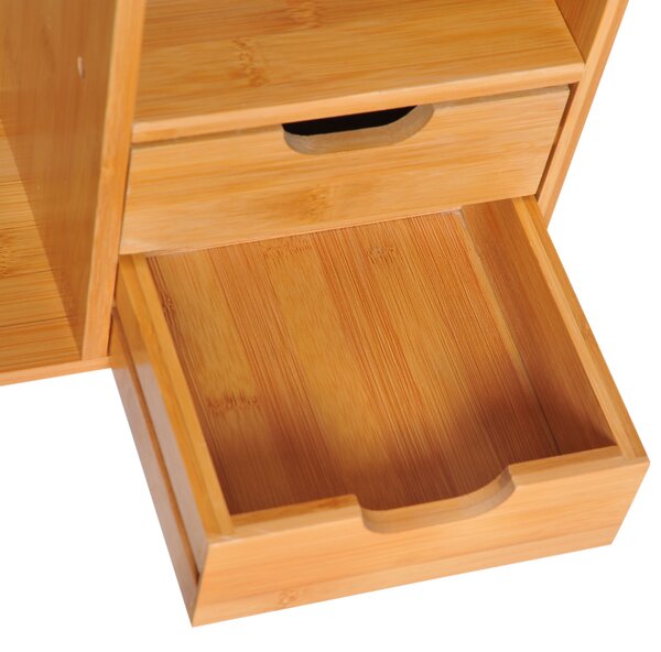 HOMCOM Desk Organiser, Bamboo Desktop Bookshelf with 2 Drawers and Stationery Storage, Reversible Use Aosom UK
