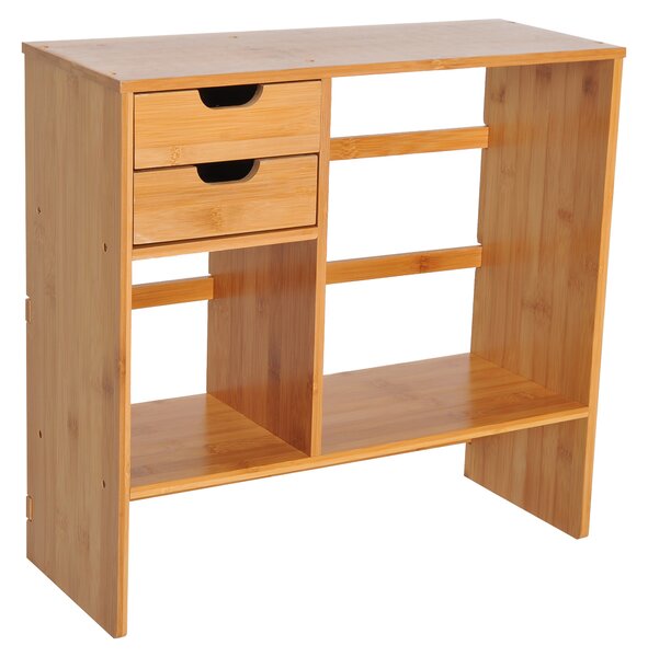 HOMCOM Desk Organiser, Bamboo Desktop Bookshelf with 2 Drawers and Stationery Storage, Reversible Use Aosom UK