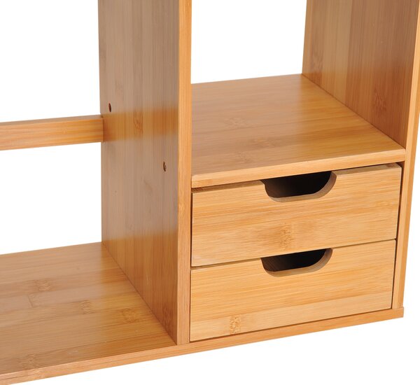 HOMCOM Desk Organiser, Bamboo Desktop Bookshelf with 2 Drawers and Stationery Storage, Reversible Use Aosom UK