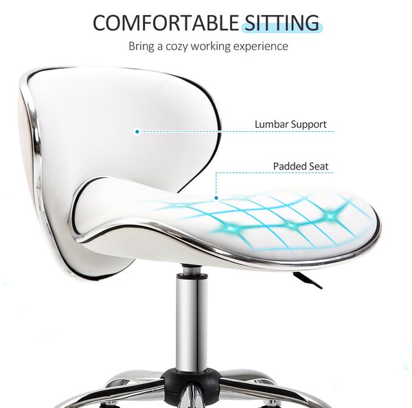 HOMCOM PU Leather Rolling Swivel Salon Chair Salon Stool with Backrest White