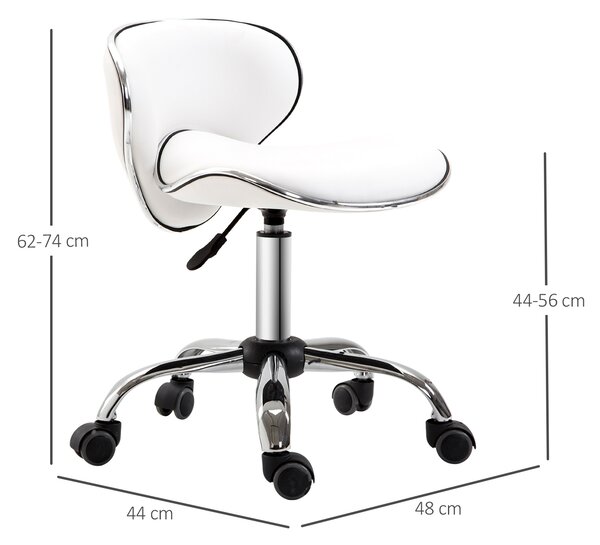 HOMCOM PU Leather Rolling Swivel Salon Chair Salon Stool with Backrest White