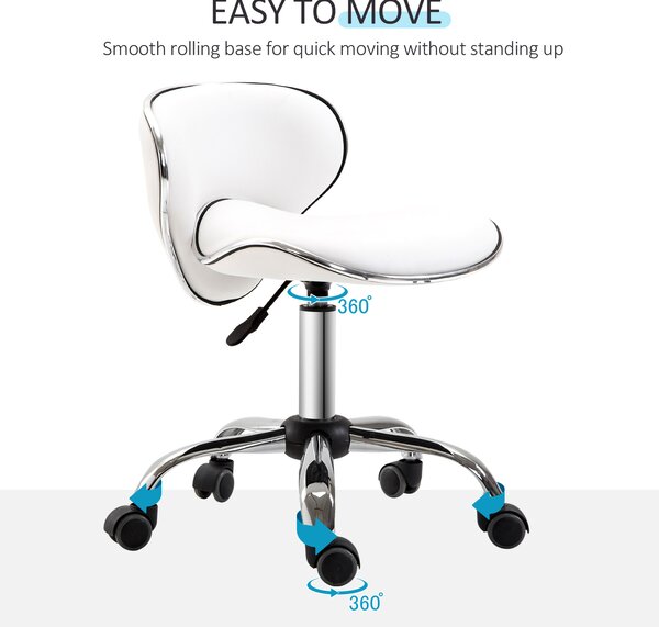 HOMCOM PU Leather Rolling Swivel Salon Chair Salon Stool with Backrest White