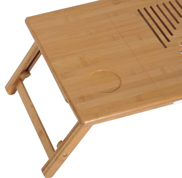 HOMCOM Foldable Laptop Desk Portable Bamboo Laptop Desk with Drawer Aosom UK