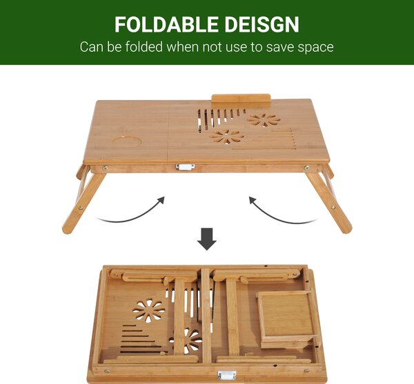 HOMCOM Foldable Laptop Desk Portable Bamboo Laptop Desk with Drawer Aosom UK