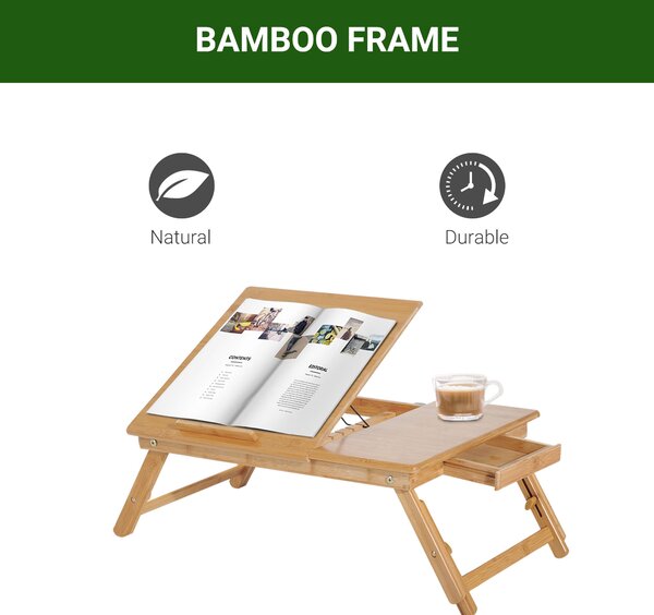 HOMCOM Foldable Laptop Desk Portable Bamboo Laptop Desk with Drawer Aosom UK