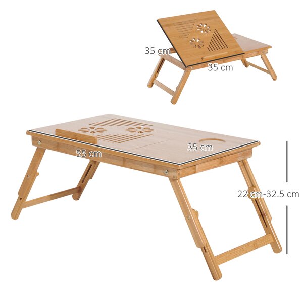 HOMCOM Foldable Laptop Desk Portable Bamboo Laptop Desk with Drawer Aosom UK