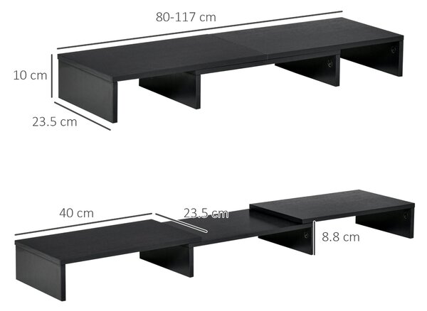 Vinsetto Dual Monitor Stand Riser with Adjustable Length and Angle, Screen Riser for Laptop, Computer, PC, Printer, TV, Black Aosom UK