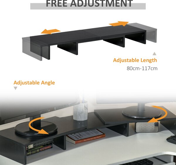 Vinsetto Dual Monitor Stand Riser with Adjustable Length and Angle, Screen Riser for Laptop, Computer, PC, Printer, TV, Black Aosom UK