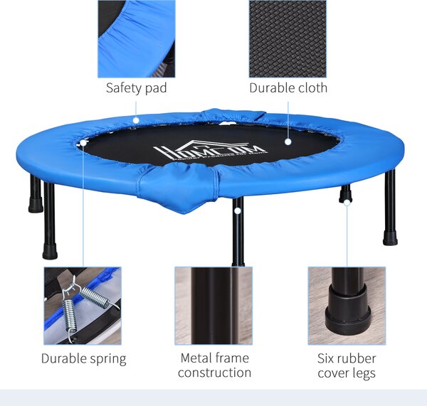 Soozier Φ96cm Foldable Mini Fitness Trampoline Home Gym Yoga Exercise Rebounder Indoor Outdoor Jumper w/ Safety Pad, Blue and Black