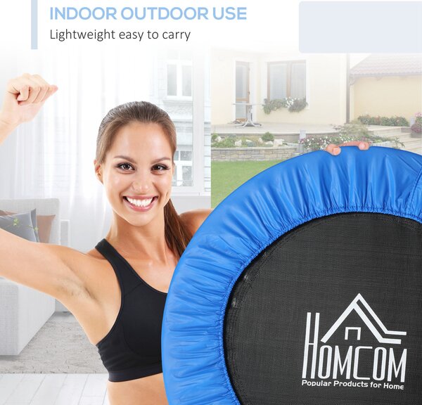 Soozier Φ96cm Foldable Mini Fitness Trampoline Home Gym Yoga Exercise Rebounder Indoor Outdoor Jumper w/ Safety Pad, Blue and Black