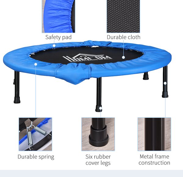 Soozier Φ100cm Foldable Mini Fitness Trampoline Home Gym Yoga Exercise Rebounder Indoor Outdoor Jumper w/ Safety Pad, Blue and Black