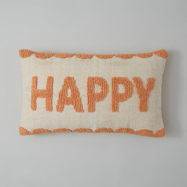 Happy Bright Slogan Cushion Coral