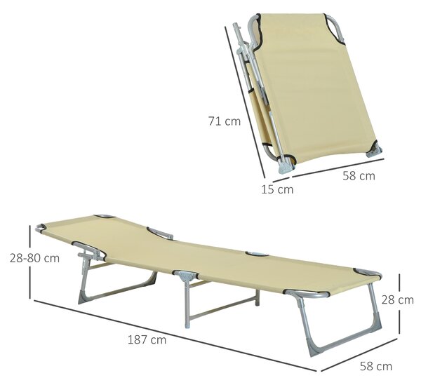 Outsunny Portable Sun Lounger, Adjustable, Oxford Cloth Fabric, Foldable for Easy Storage, Beige