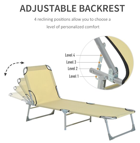 Outsunny Portable Sun Lounger, Adjustable, Oxford Cloth Fabric, Foldable for Easy Storage, Beige