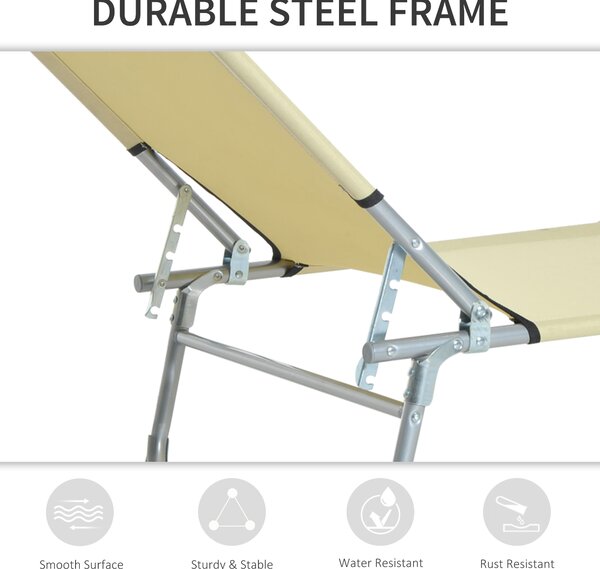 Outsunny Portable Sun Lounger, Adjustable, Oxford Cloth Fabric, Foldable for Easy Storage, Beige