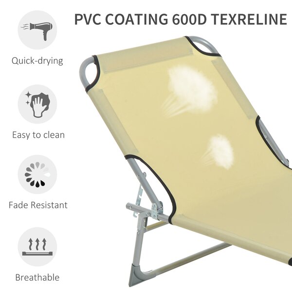 Outsunny Portable Sun Lounger, Adjustable, Oxford Cloth Fabric, Foldable for Easy Storage, Beige