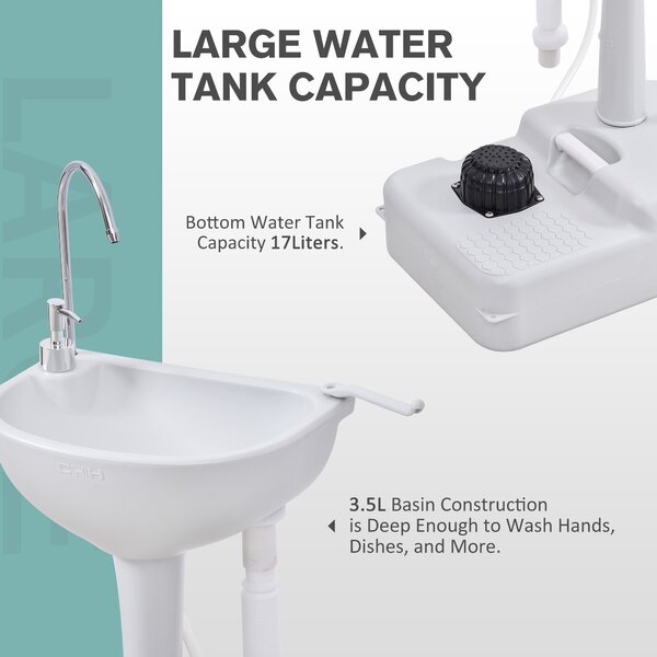 Outsunny Portable Outdoor Sink with Soap Dispenser, Towel Holder, HDPE Construction, White Aosom UK