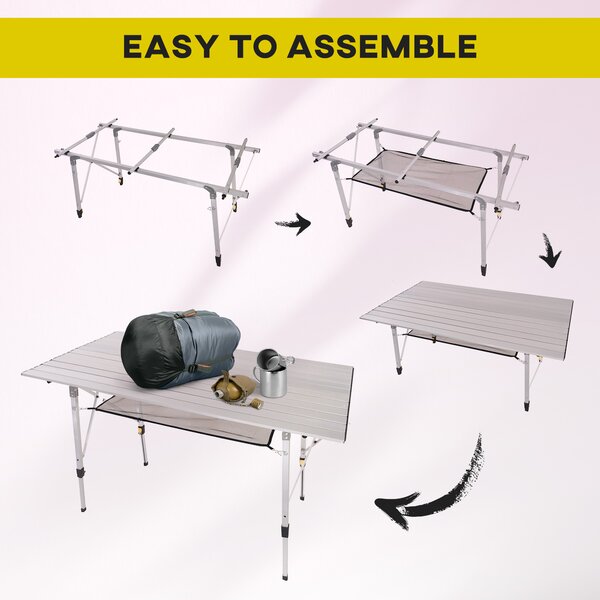 Outsunny Aluminium Portable Folding Picnic Table 4FT, Roll Up Top with Mesh Layer Rack, Ideal for Camping BBQ, Includes Carrying Bag Aosom UK