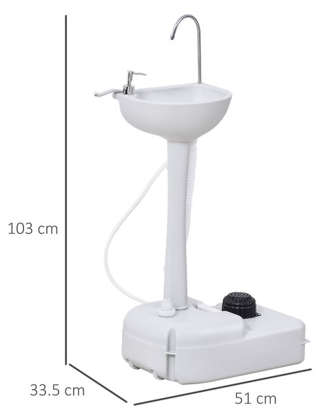 Outsunny Portable Outdoor Sink with Soap Dispenser, Towel Holder, HDPE Construction, White Aosom UK