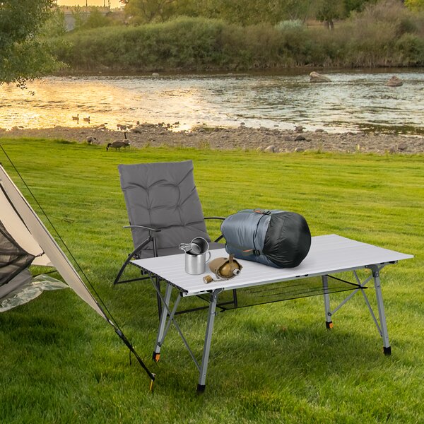 Outsunny Aluminium Portable Folding Picnic Table 4FT, Roll Up Top with Mesh Layer Rack, Ideal for Camping BBQ, Includes Carrying Bag Aosom UK