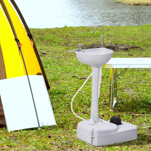 Outsunny Portable Outdoor Sink with Soap Dispenser, Towel Holder, HDPE Construction, White Aosom UK