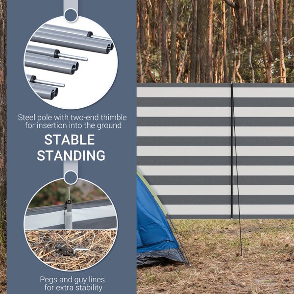 Outsunny 5 Pole Camping Windbreaks, Beach Wind Shield Shelter w/ Carry Bag and Steel Poles, Caravan Privacy Shield, 540cm x 150cm, Grey