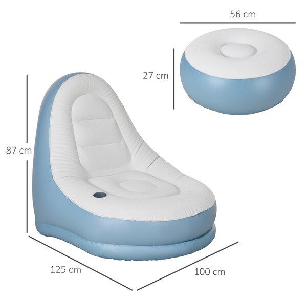 Outsunny Inflatable Tub Chair and Footstool - Blue/White
