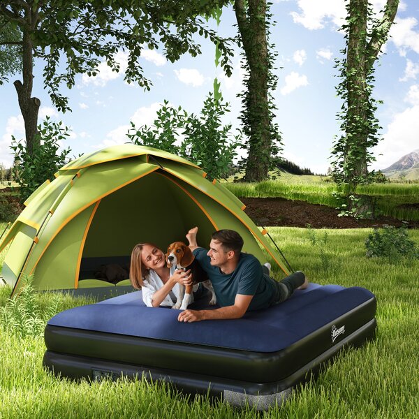 Outsunny Queen Inflatable Air Mattress with Built-in Electric Pump, Integrated Pillow for Comfortable Sleep Aosom UK