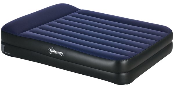 Outsunny Queen Inflatable Air Mattress with Built-in Electric Pump, Integrated Pillow for Comfortable Sleep Aosom UK