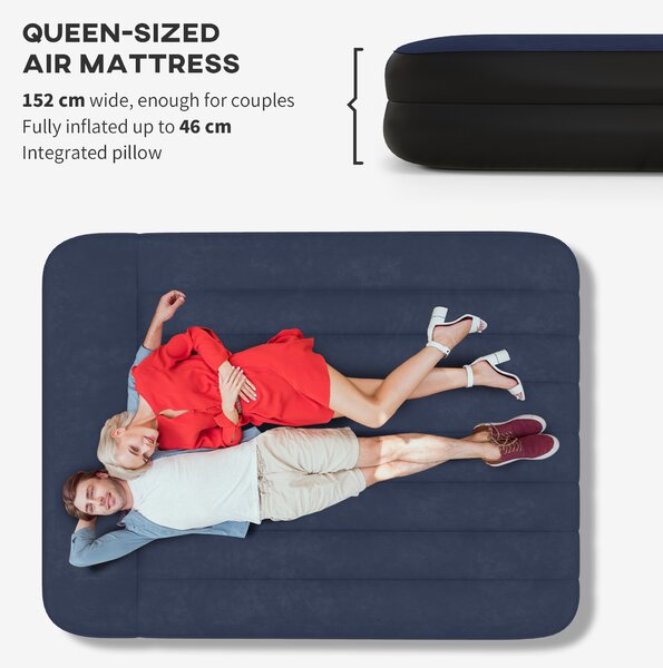 Outsunny Queen Inflatable Air Mattress with Built-in Electric Pump, Integrated Pillow for Comfortable Sleep Aosom UK