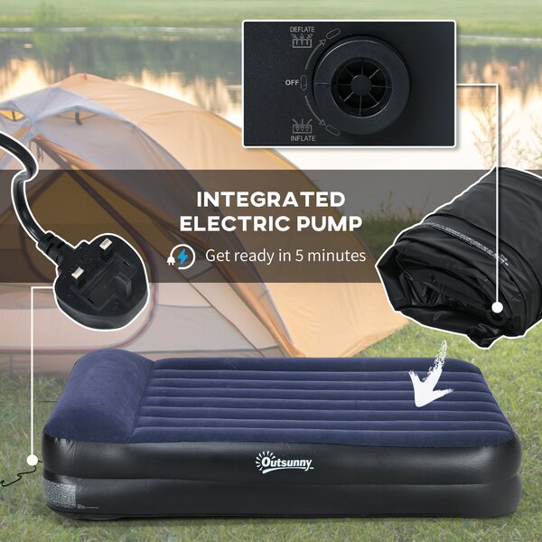 Outsunny Queen Inflatable Air Mattress with Built-in Electric Pump, Integrated Pillow for Comfortable Sleep Aosom UK