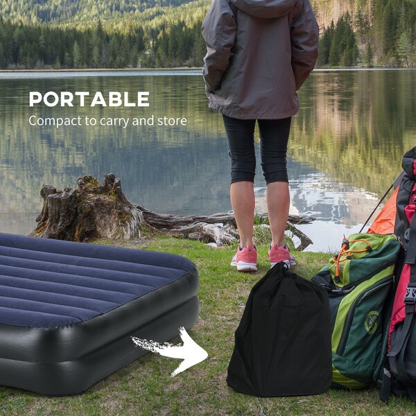 Outsunny Queen Inflatable Air Mattress with Built-in Electric Pump, Integrated Pillow for Comfortable Sleep Aosom UK