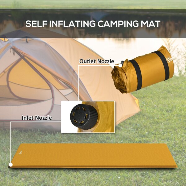 Outsunny Single Inflatable Mattress Sleeping Pad, Self-Inflating, Khaki Aosom UK