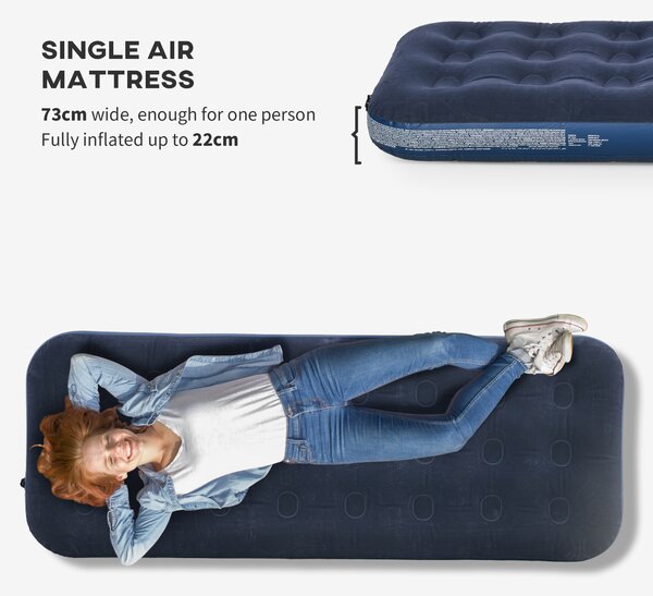 Outsunny Single Air Mattress with Hand Pump, Portable Air Bed with Flocked Surface, 191 x 73 x 22cm, Blue