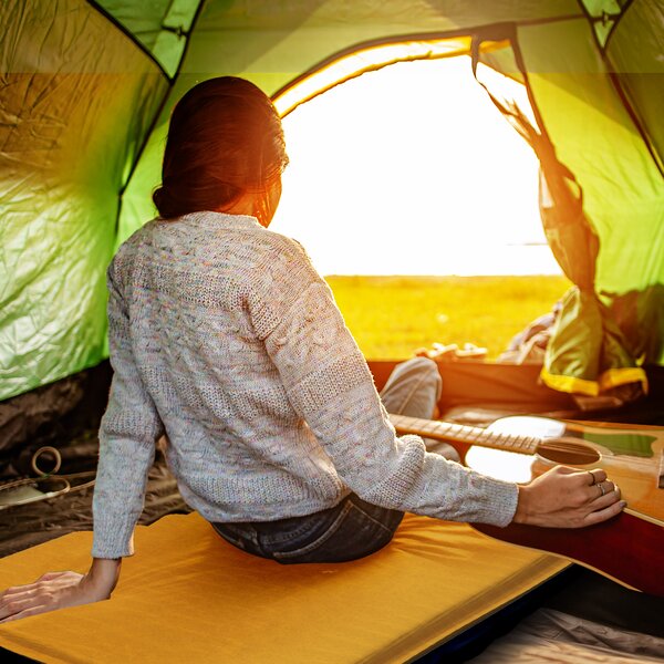 Outsunny Single Inflatable Mattress Sleeping Pad, Self-Inflating, Khaki Aosom UK