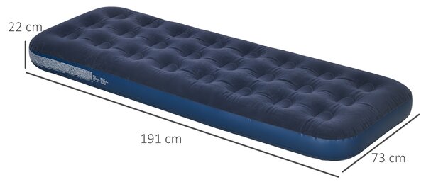 Outsunny Single Air Mattress with Hand Pump, Portable Air Bed with Flocked Surface, 191 x 73 x 22cm, Blue